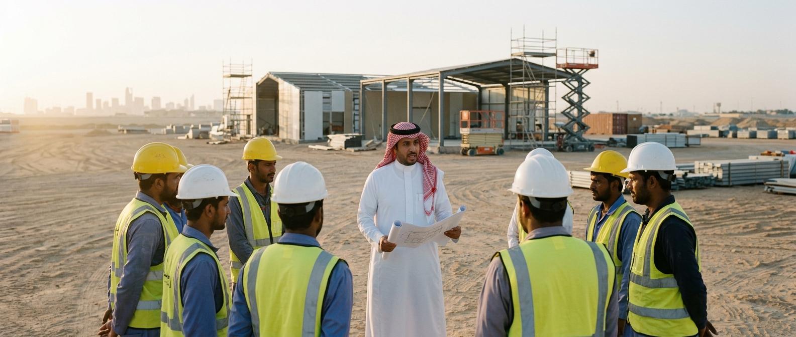 Site briefing at sunrise, Riyadh